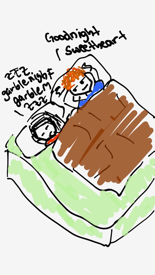 One panel comic. Diana is sleep in bed. Some guy, a jock, says goodnight sweetheart. Diana says z. z. z. garble night garble and z. z. z. Additional commentary starting now.